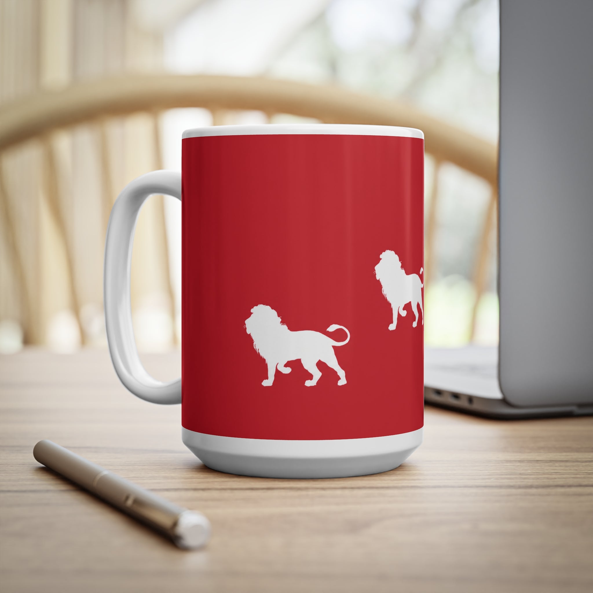 3 Lions Silhouette Ceramic Mug — Red Safari Coffee Cup (11oz & 15oz)