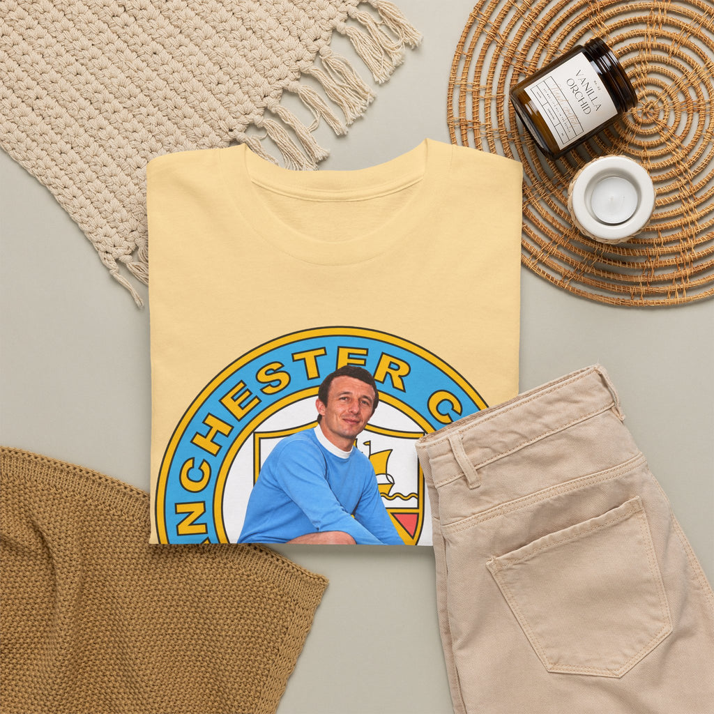 Mike Summerbee Manchester City Vintage Soccer Tee — Retro Player Crest Graphic