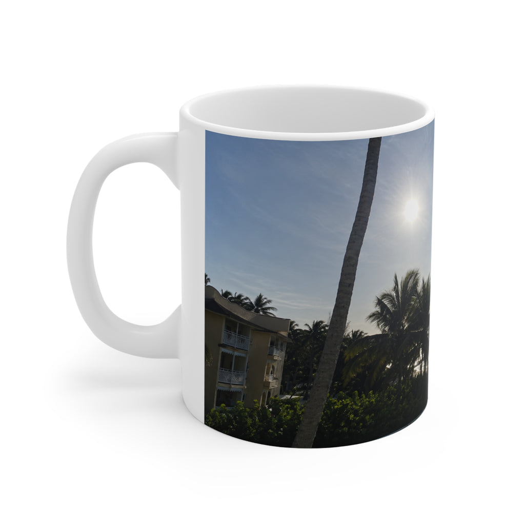 Barbados Tropical Sunrise Coffee Mug — Beach Palm Tree Scenic Ceramic Mug (11oz & 15oz)