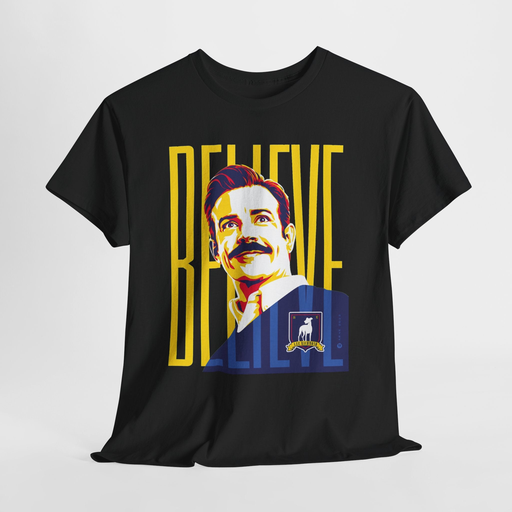 Ted Lasso Inspired Believe Retro Portrait T‑Shirt — Inspirational Vintage Mustache Design
