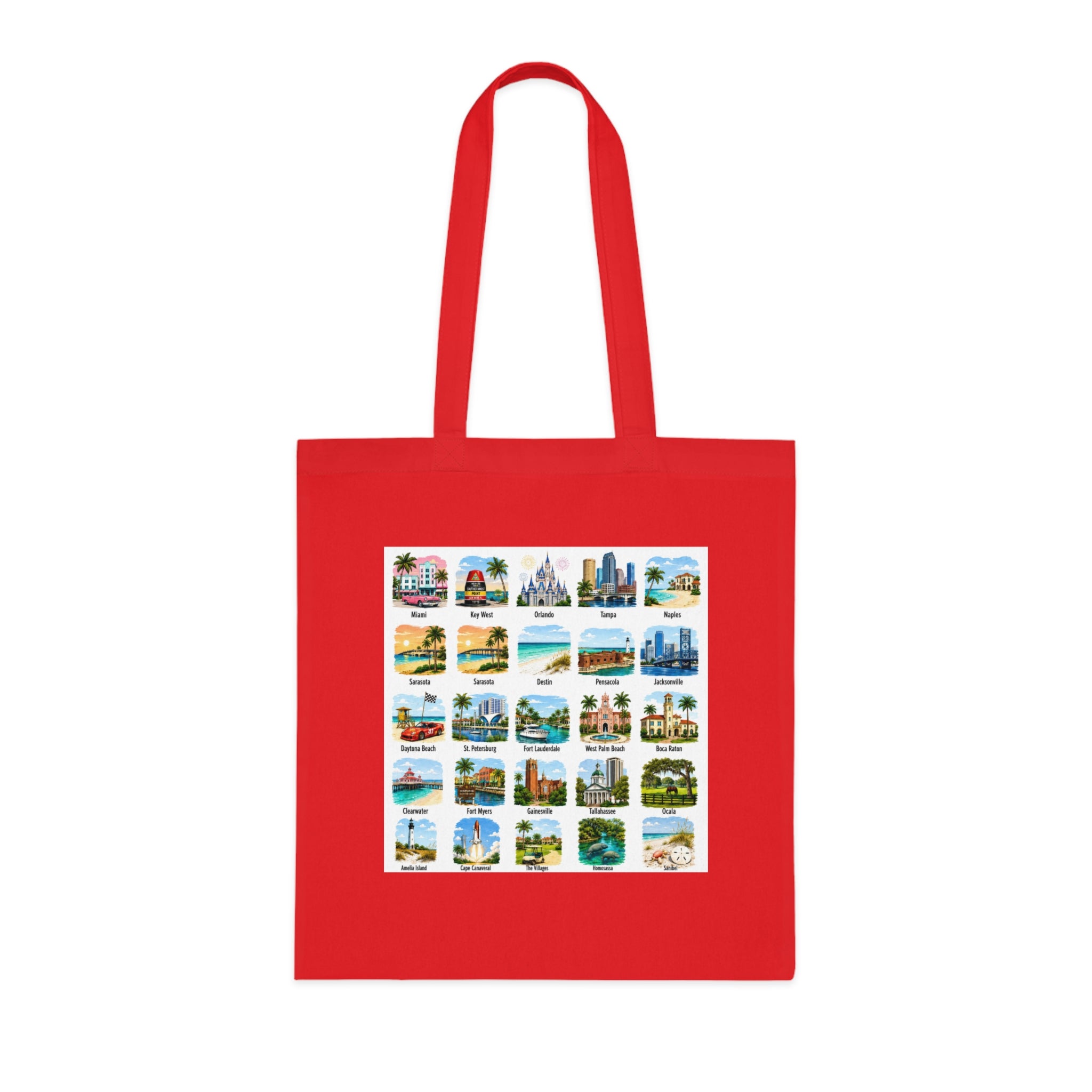 Florida City Landmarks Collage Cotton Tote – Vintage Travel Postcard Design
