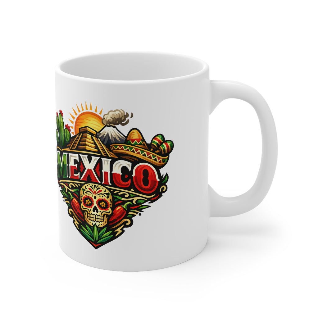 Mexico Travel Coffee Mug — Colorful Sugar Skull & Sunset Ceramic Mug (11oz/15oz)