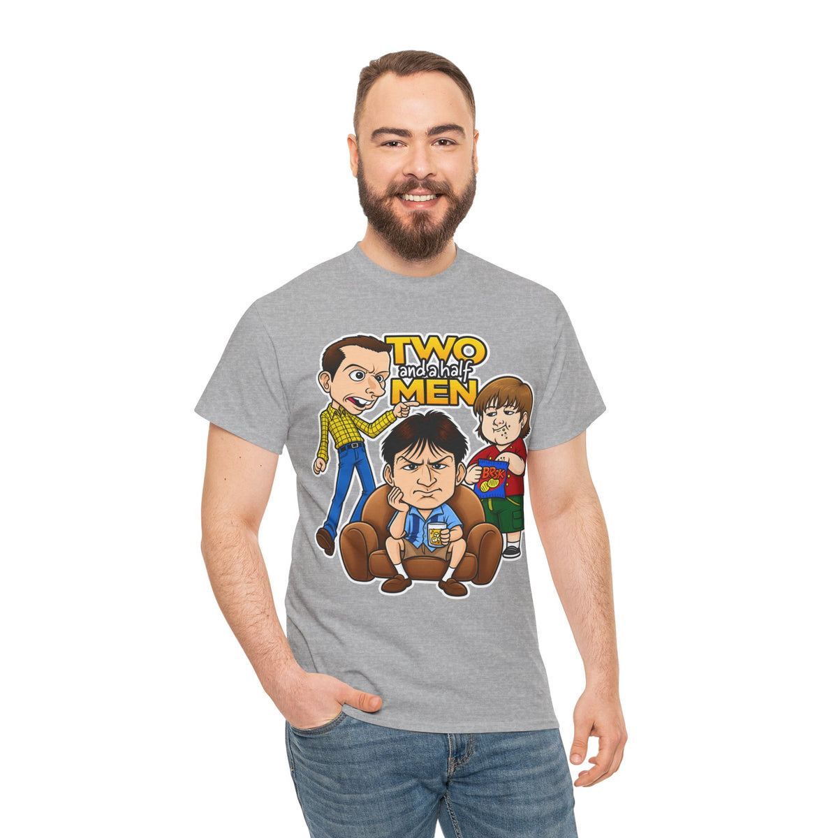 Two and a Half Men Inspired Cartoon Tee — Retro TV Comedy Graphic T-Shirt