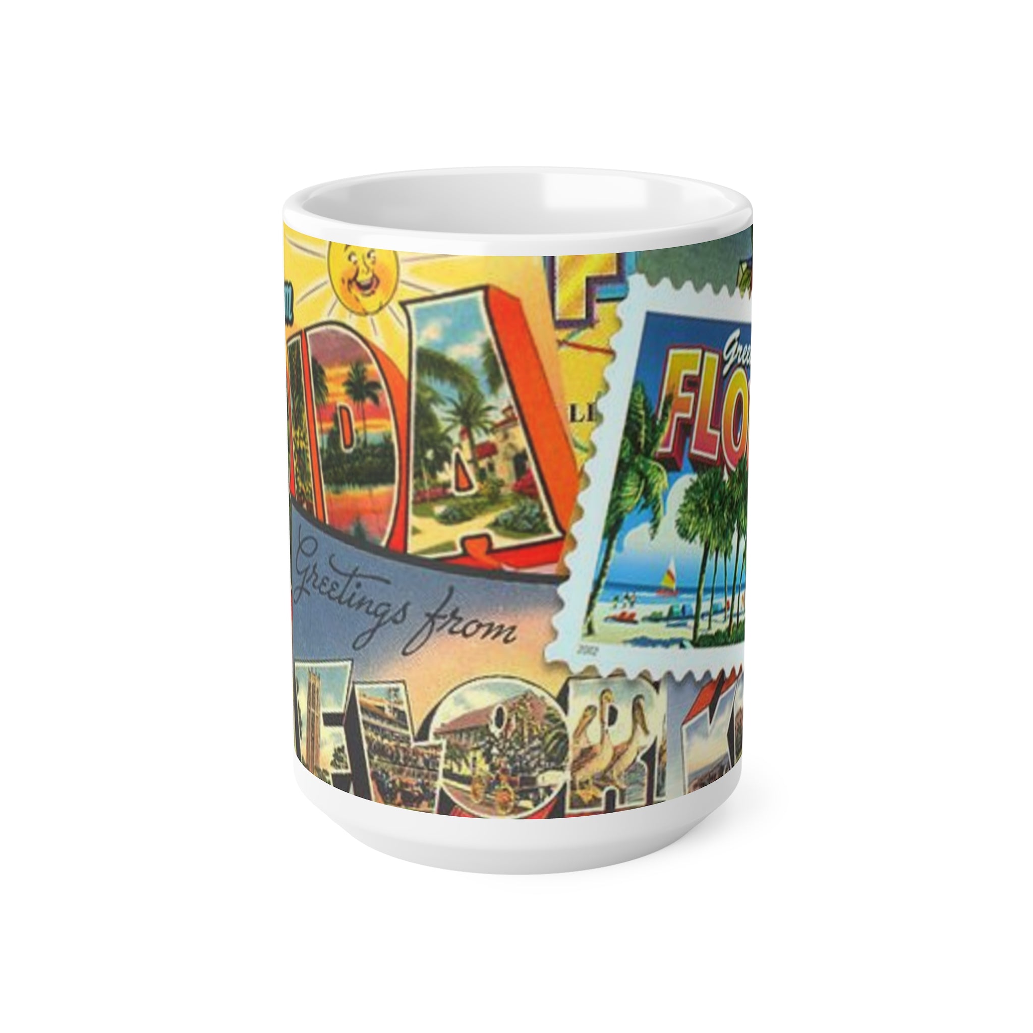 Florida Postcard Ceramic Coffee Mug — 'Greetings from Florida' Retro Travel Design (11oz & 15oz)