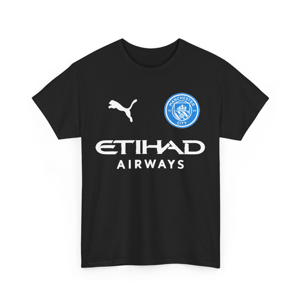 Man City Inspired Etihad Airways Logo Tee - Black Puma Style Football Shirt