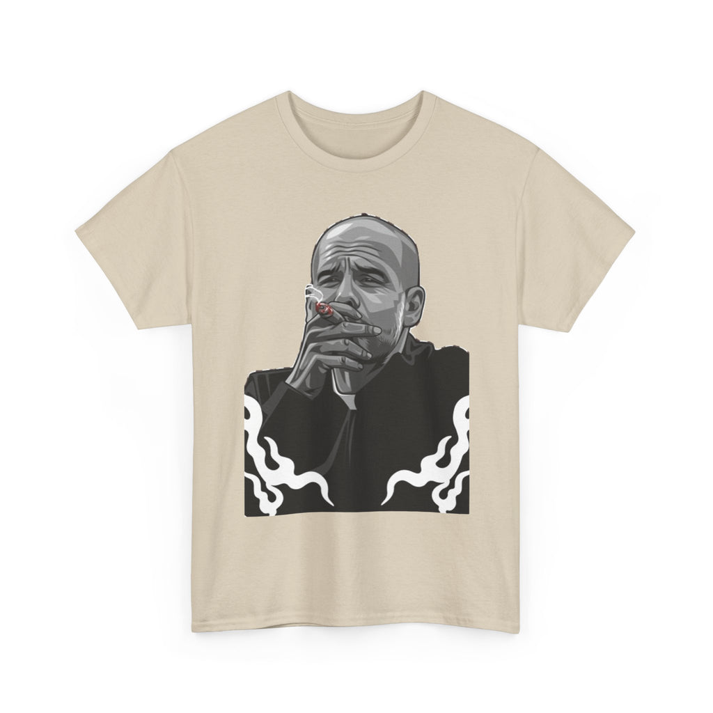 Pep Guardiola Smoking Portrait T‑Shirt — Moody Graphic Tee