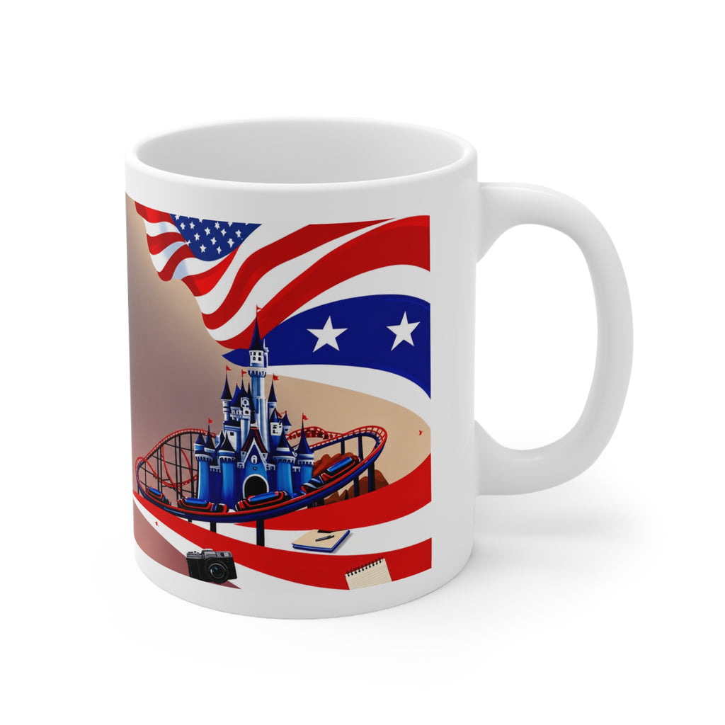American Theme Park Coffee Mug — Patriotic Roller Coaster & Castle 11oz/15oz