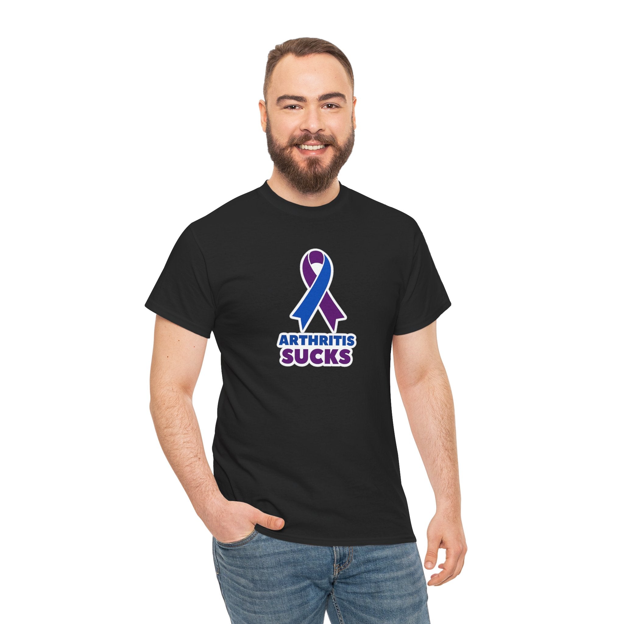 Arthritis Sucks Awareness T-Shirt — Purple & Blue Ribbon Support Tee