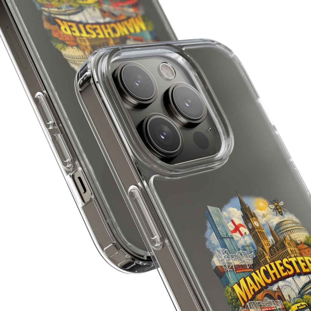 Manchester Landmark Clear Phone Case — Cityscape Collage Design