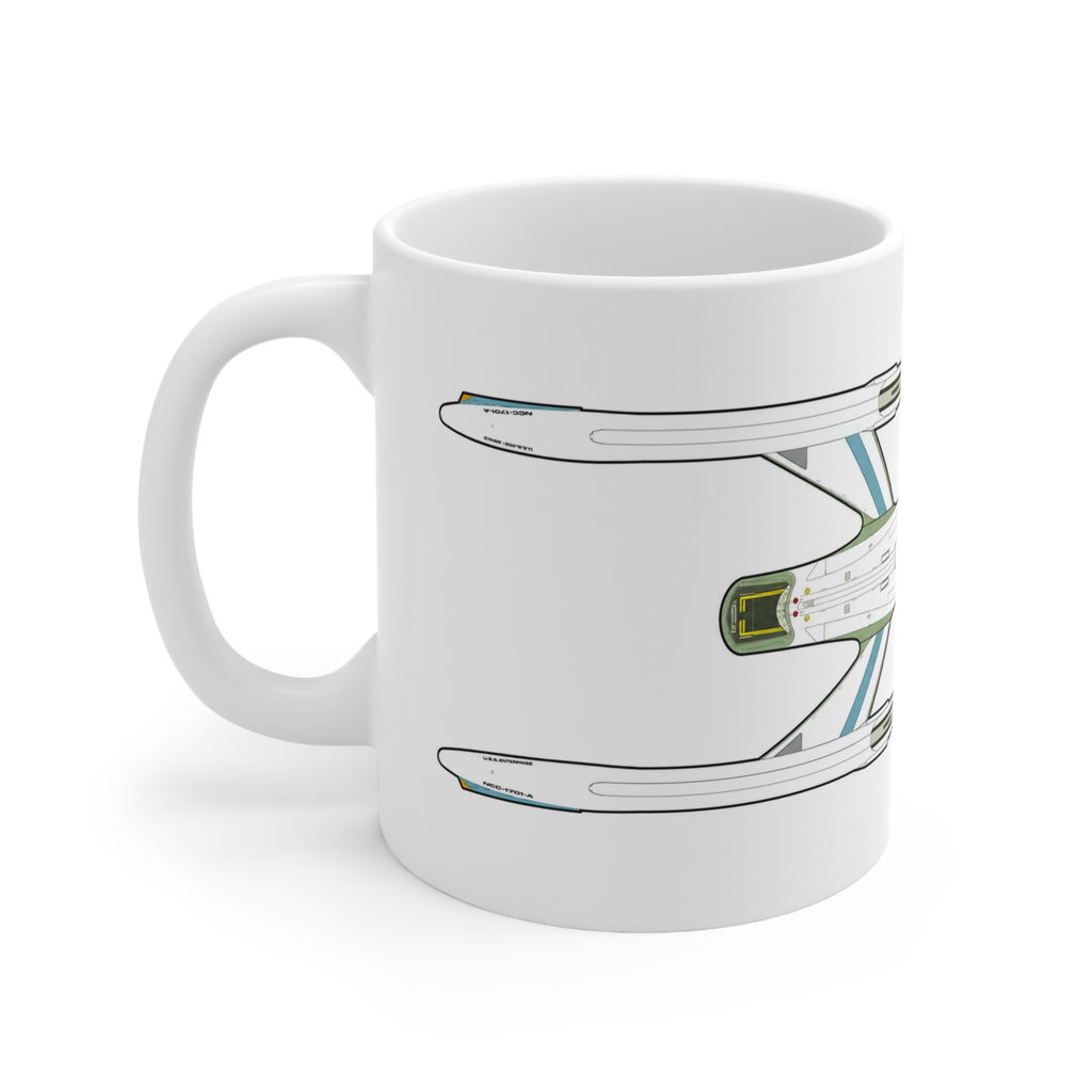 Spaceship Outline Coffee Mug — Retro Sci‑Fi Starship Ceramic Mug (11oz & 15oz)