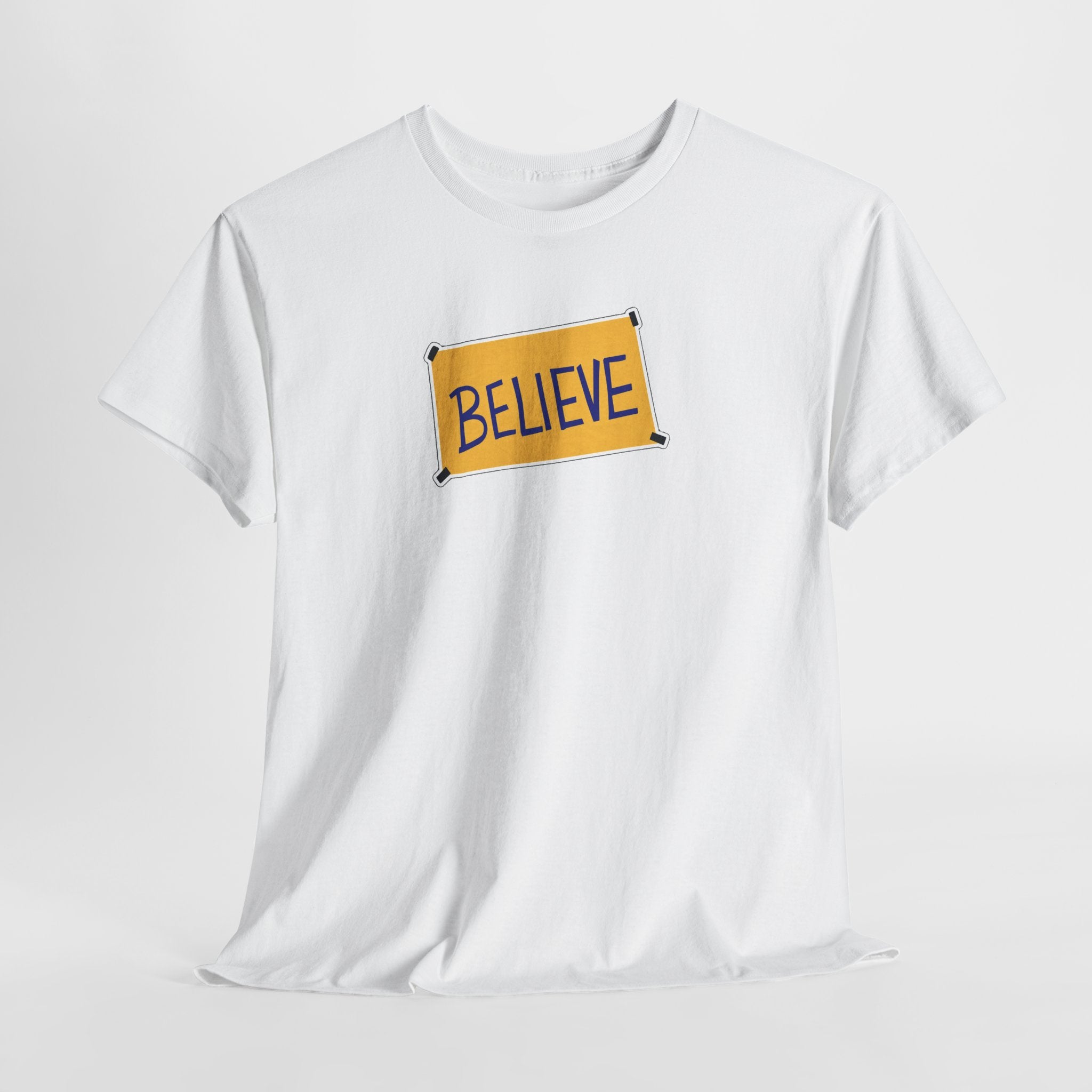 Ted Lasso Inspired Believe Graphic Tee — Inspirational Yellow Patch T-Shirt