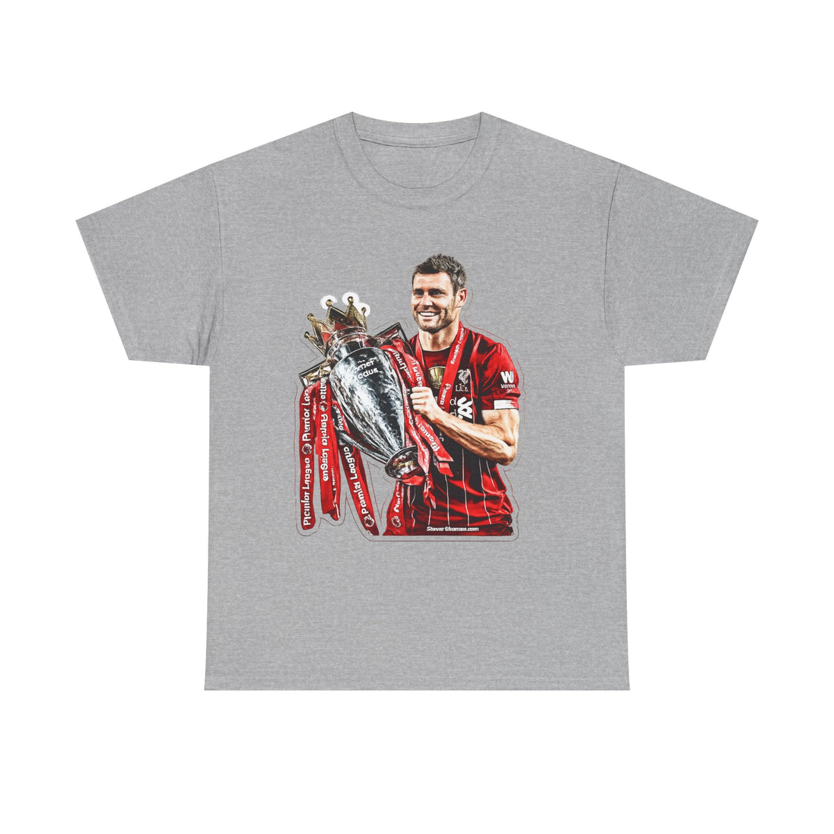 James Milner Liverpool Premier League Champion Trophy T-Shirt — Player Holding Premier Trophy