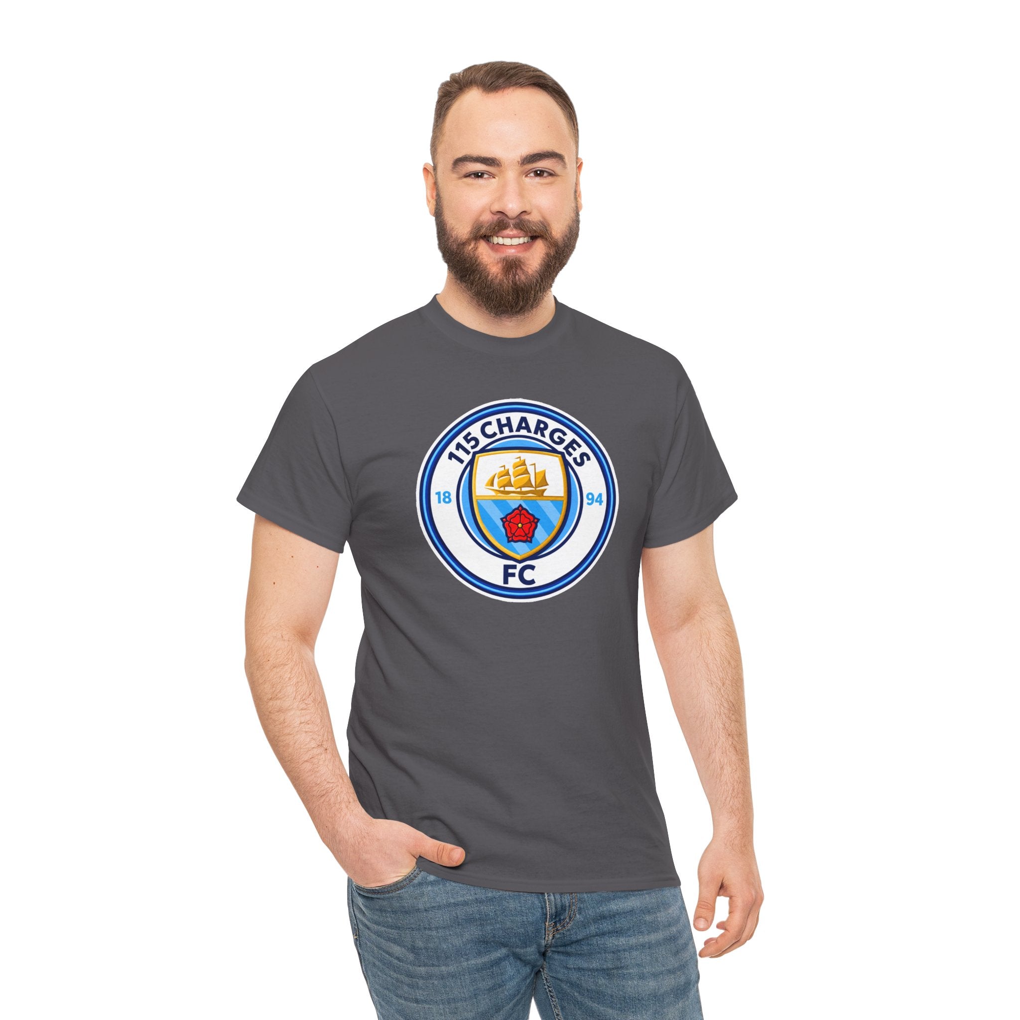 115 Charges FC Crest Cotton Tee — Vintage Blue Club Logo T-Shirt
