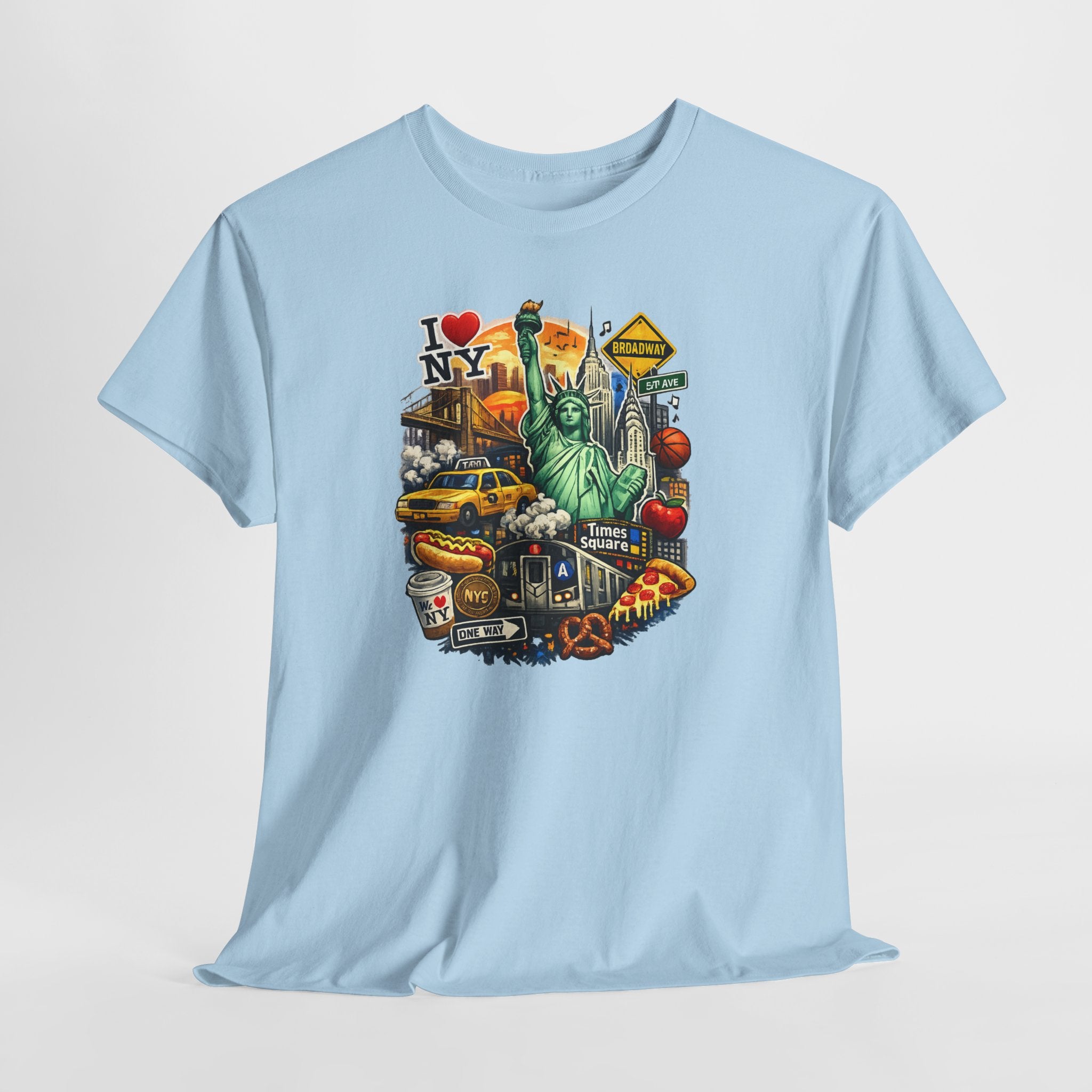 New York City Icons T-Shirt — Statue of Liberty, Taxi & I  NY Collage Tee