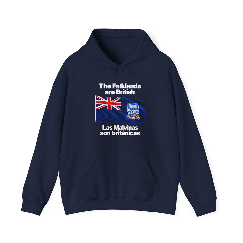 Falklands Are British Hoodie – Bilingual 'Las Malvinas son británicas' Flag Pullover