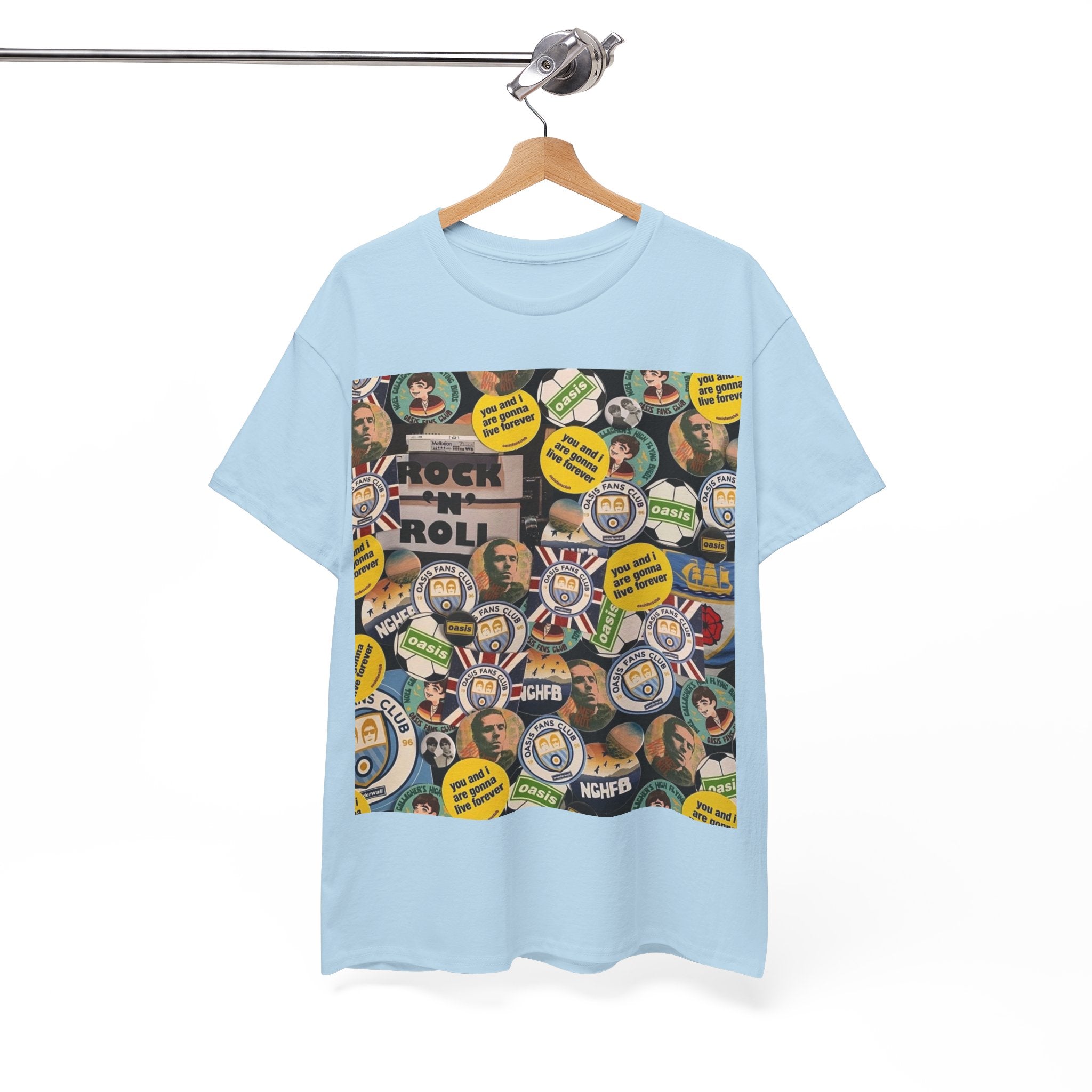 Oasis Rock & Roll Retro Button Collage Tee