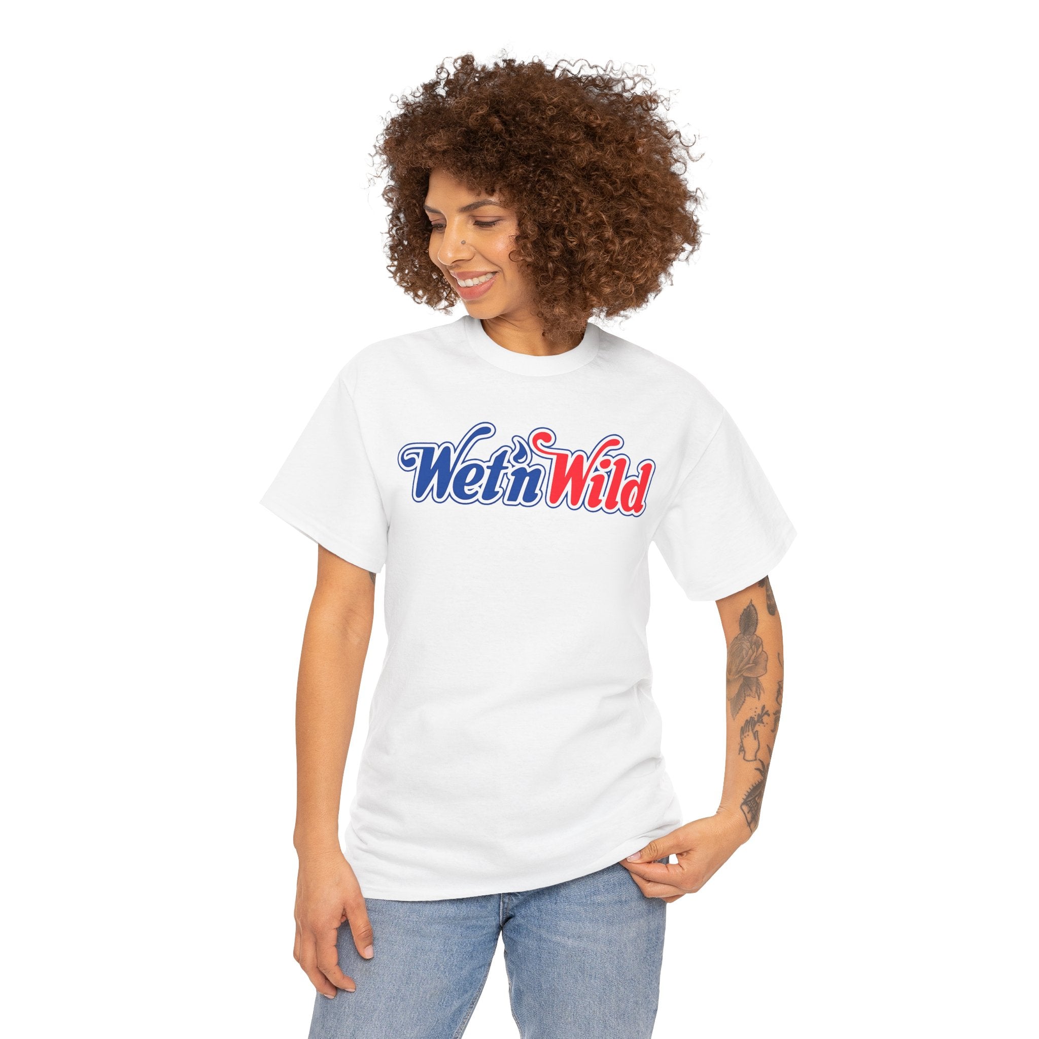 Wet 'n Wild Retro Script T-Shirt — Red & Blue Patriotic Graphic Tee