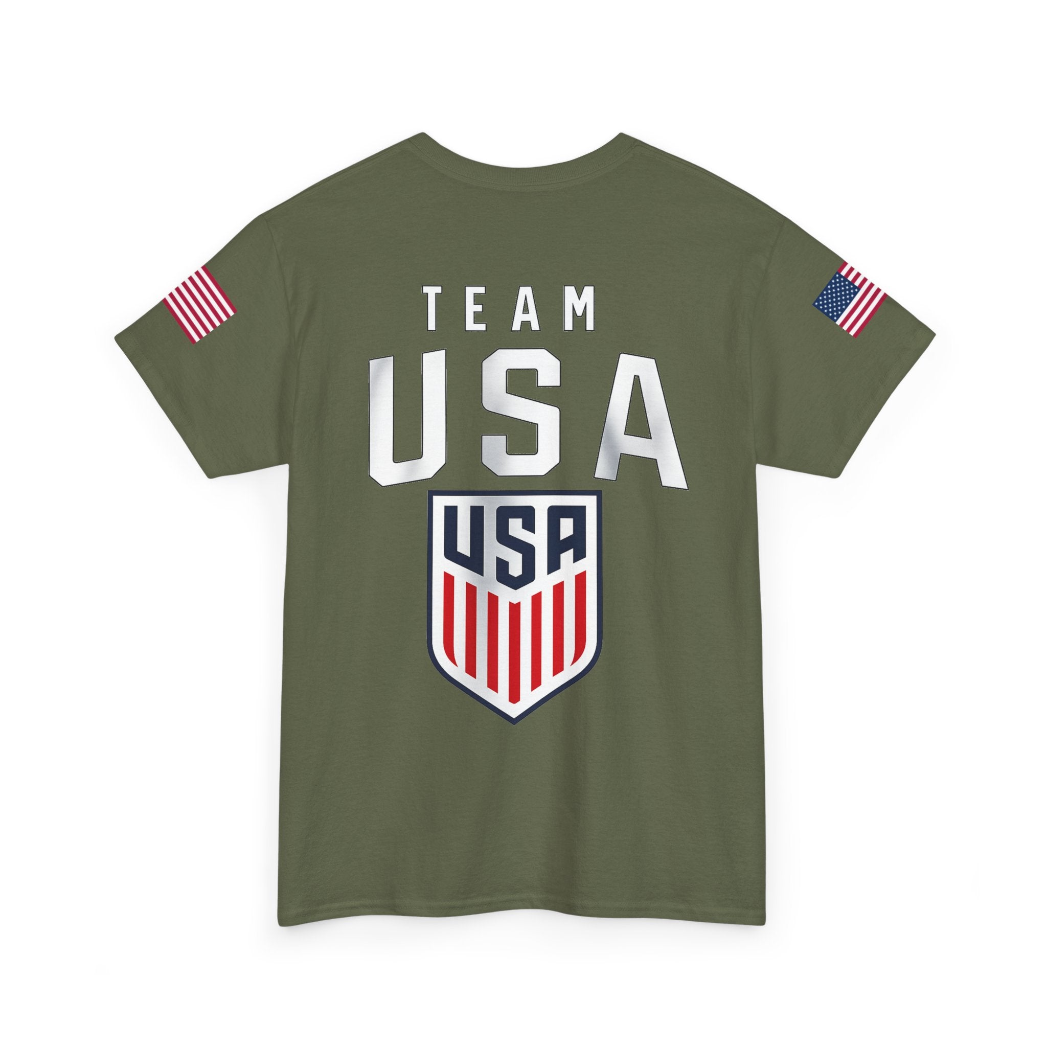 Team USA Flag T‑Shirt — Patriotic Navy Tee with Back Shield Logo