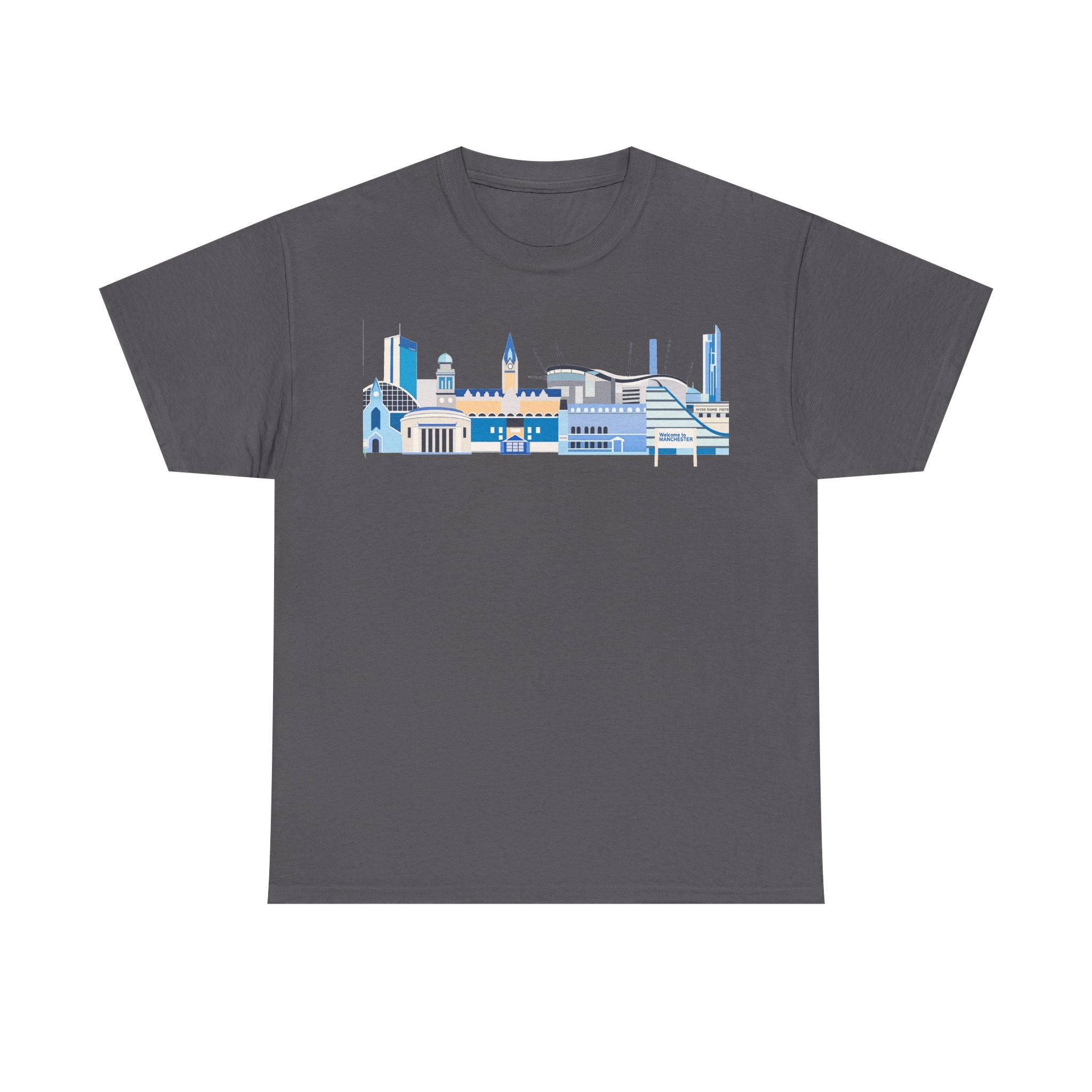 Manchester City Skyline Tee — Minimal Blue Urban Landscape T‑Shirt