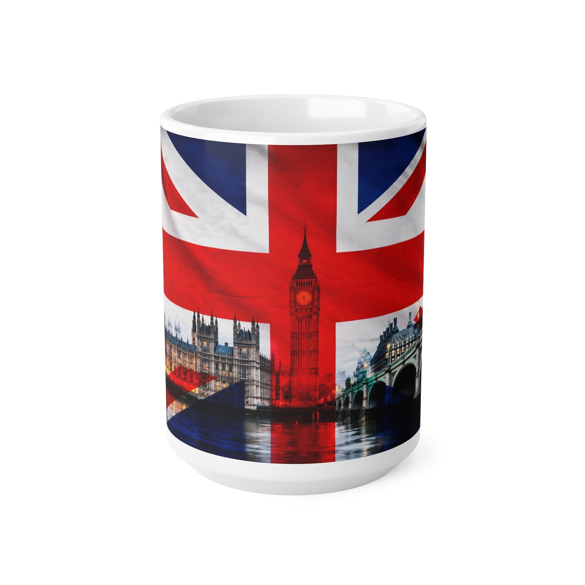 Union Jack London Mug — Ceramic Coffee Cup with Big Ben & Houses of Parliament (11oz, 15oz)