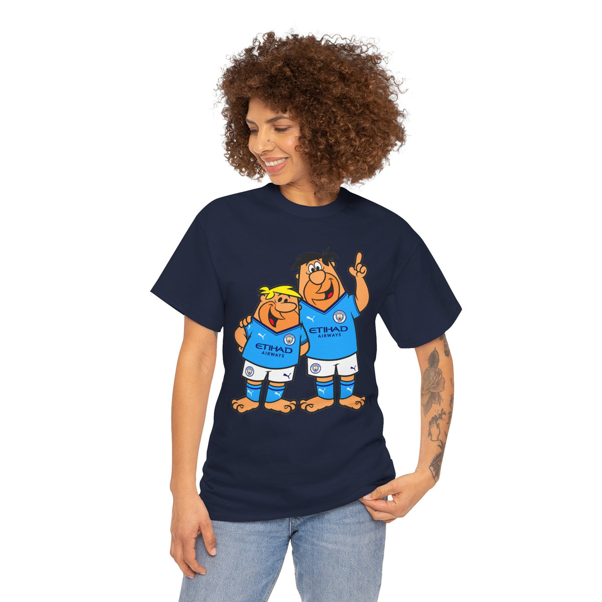 Manchester City The Flintstones Etihad Airways Cartoon Cotton T-Shirt