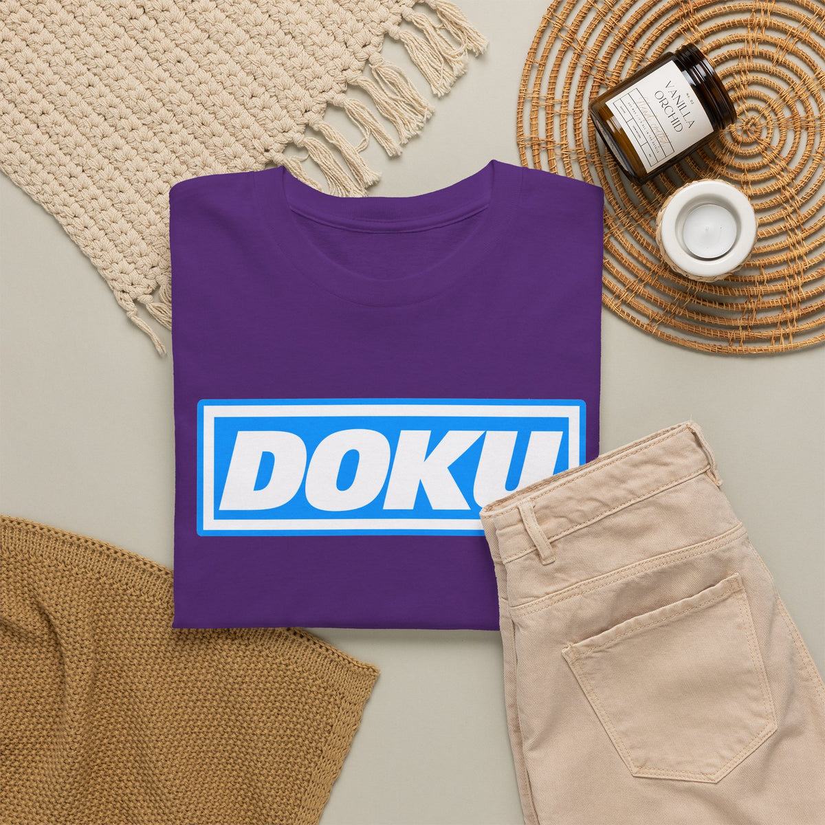 Doku Manchester City Player Logo Cotton Tee — Minimal Blue Box Graphic T-Shirt