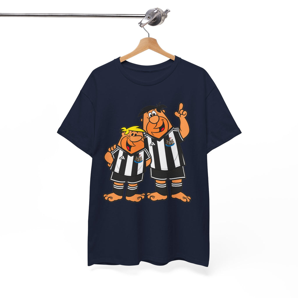 Newcastle United Flintstones Cartoon Cotton T-Shirt / Tee — Retro Striped Jersey Illustrations
