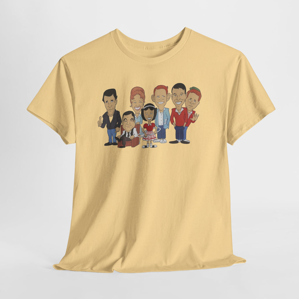 Happy Days Retro TV Cast Cartoon Tee - Vintage Sitcom Character Group Shirt
