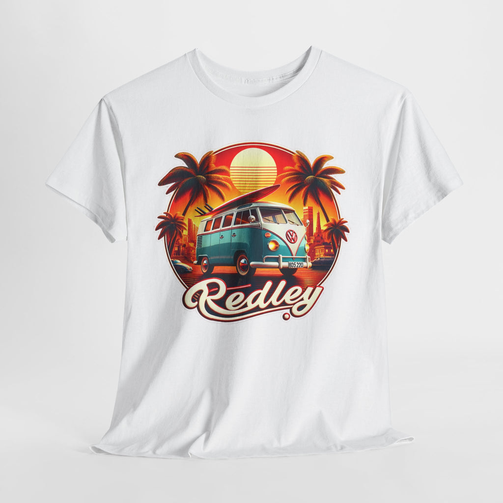 Vintage Surf Van T-Shirt – Retro Beach Sunset Tee with 'Redley' Script