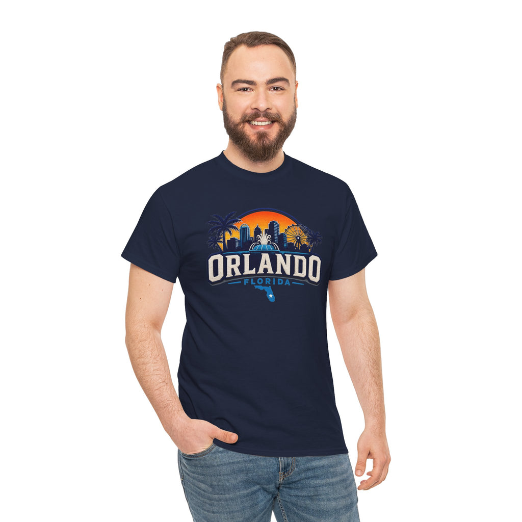 Orlando Florida Sunset T-Shirt — Retro Skyline & Palm Tree Vacation Tee