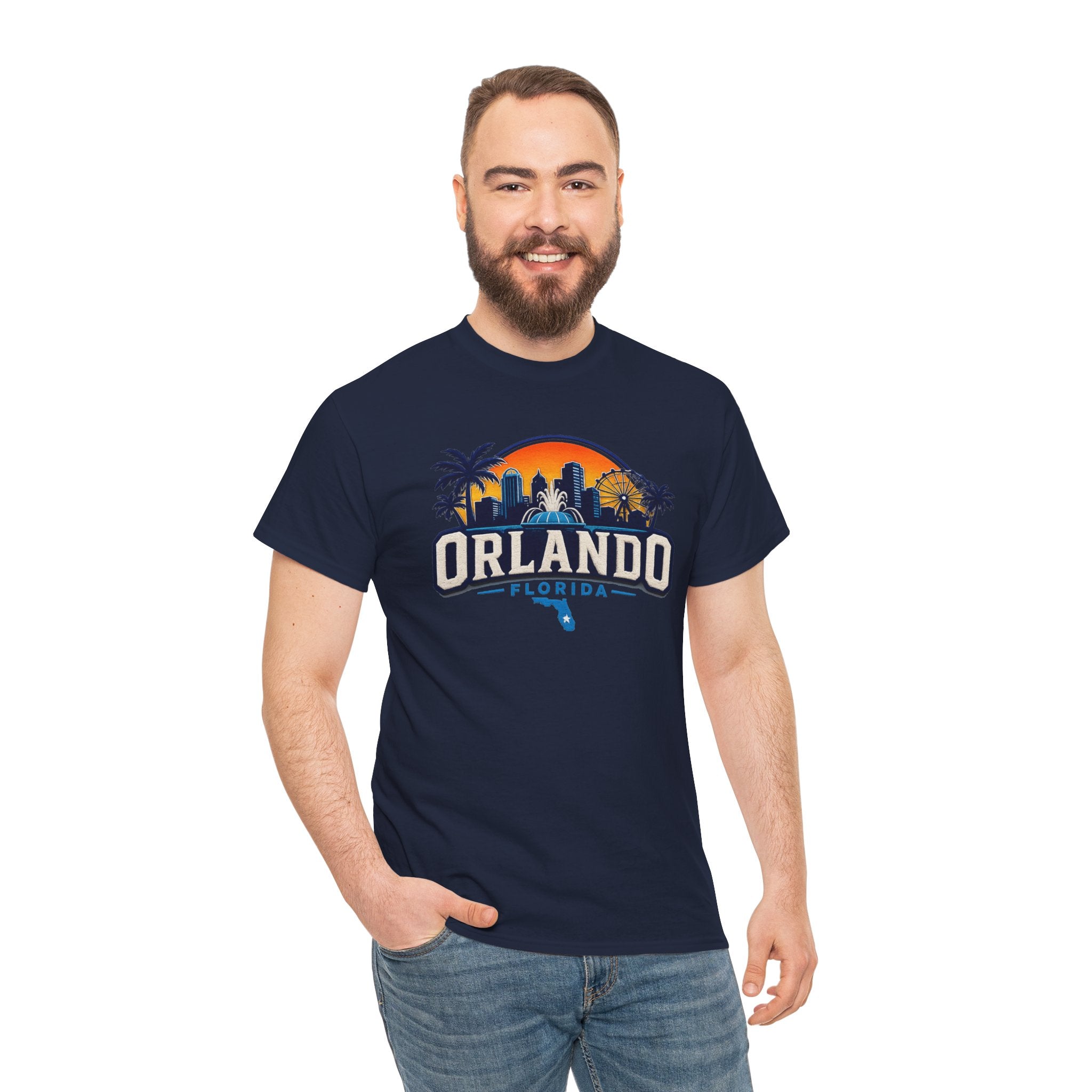 Orlando Florida Sunset T-Shirt — Retro Skyline & Palm Tree Vacation Tee