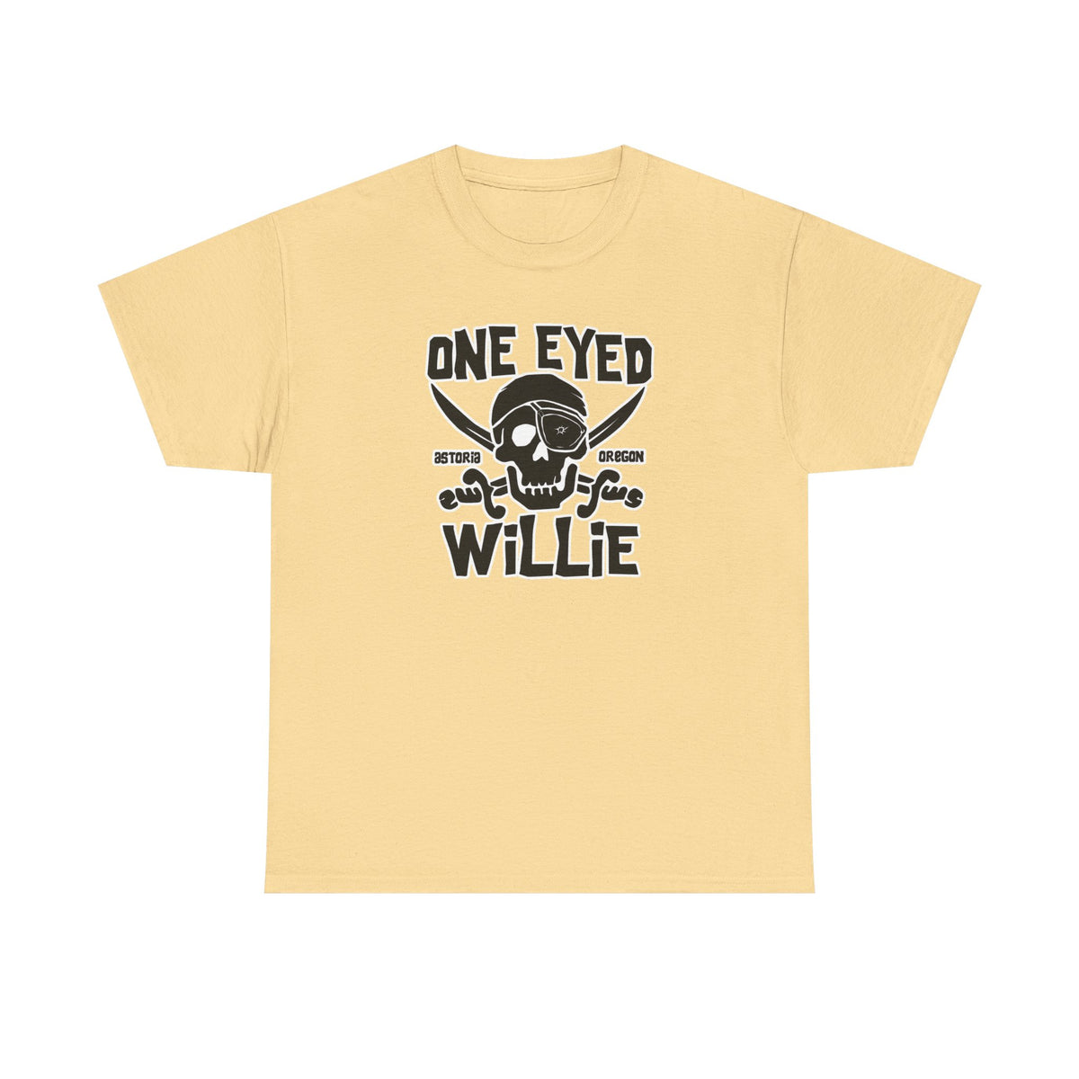 One Eyed Willie Pirate Skull Tee — Retro Nautical Adventure Graphic Shirt