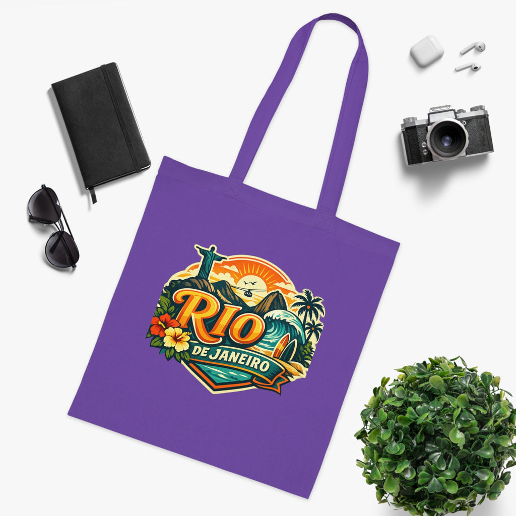 Rio de Janeiro / West Palm Beach Beach Tote — Retro Tropical Cotton Tote Bag