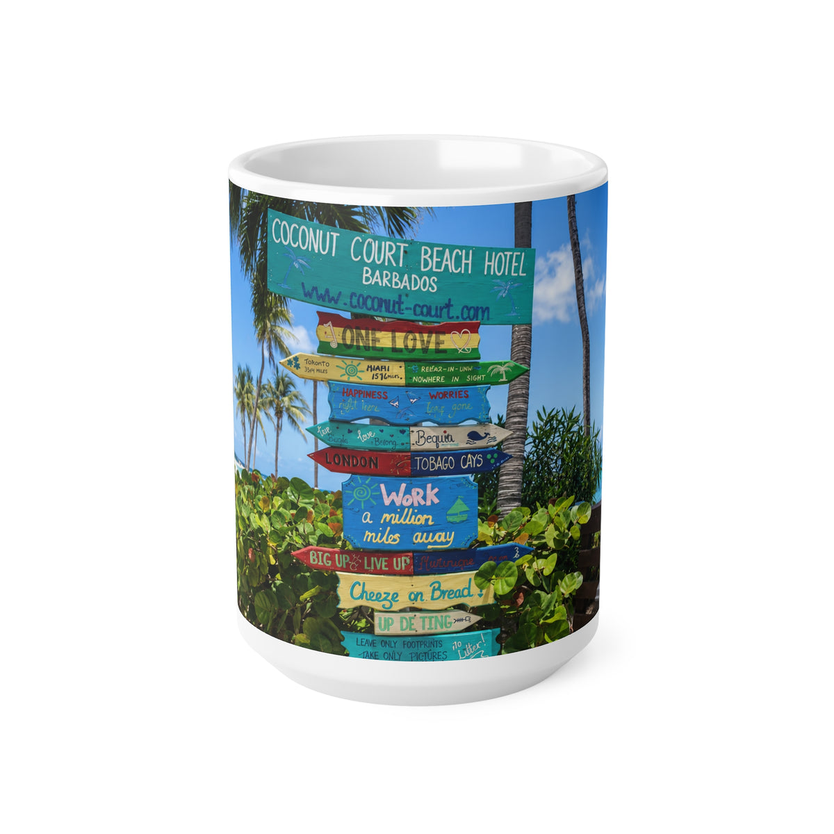 Barbados Beach Signpost Ceramic Mug — Tropical Barbados Coffee Cup (11oz & 15oz)