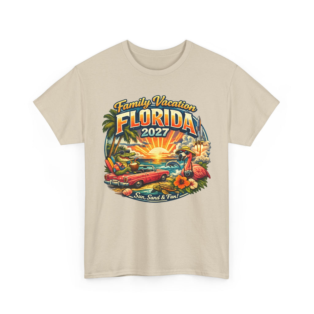 Florida Family Vacation 2027 T-Shirt — Retro Sunset Beach Design