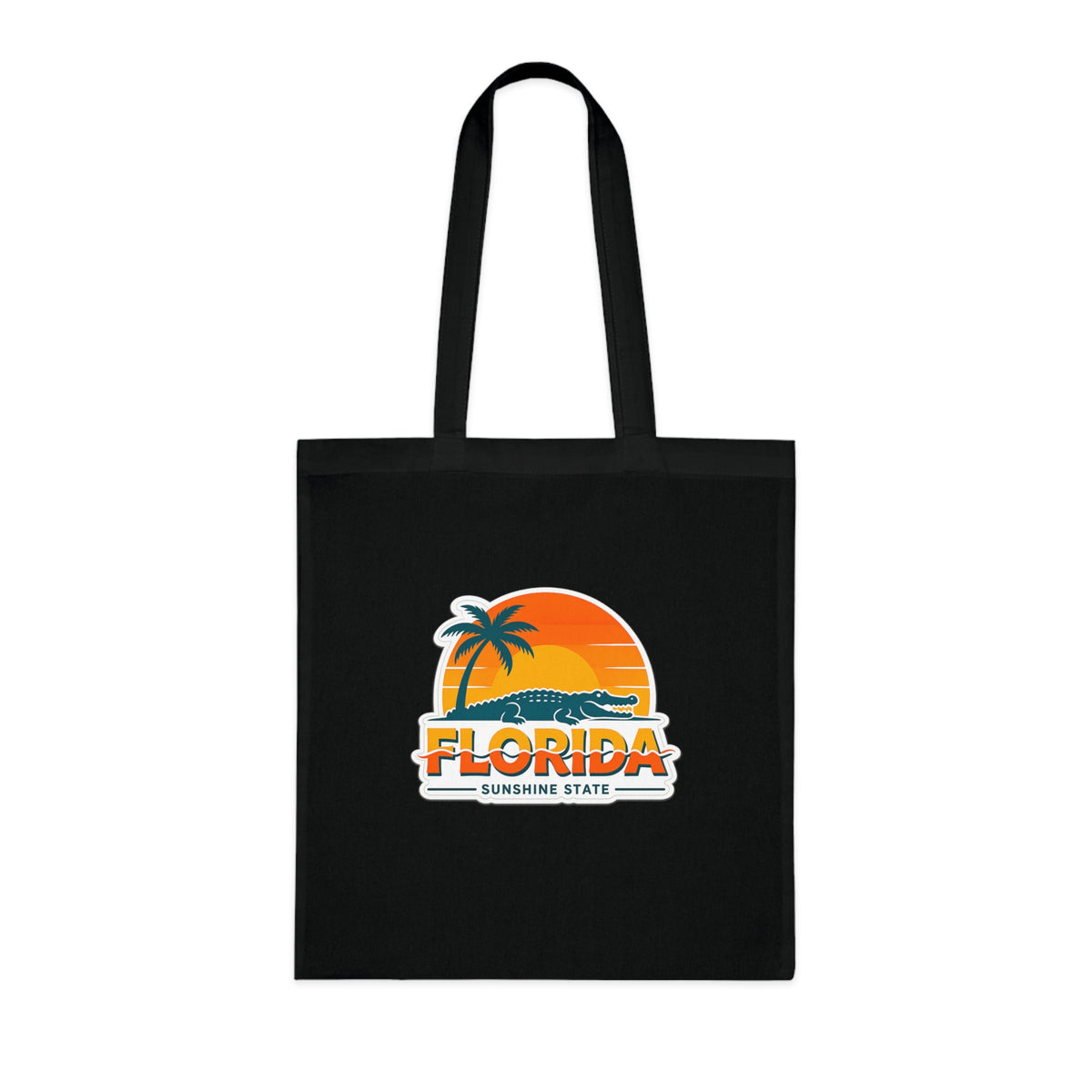 Florida Sunshine State Palm Tree Tote Bag — Retro Beach Sunset Cotton Tote