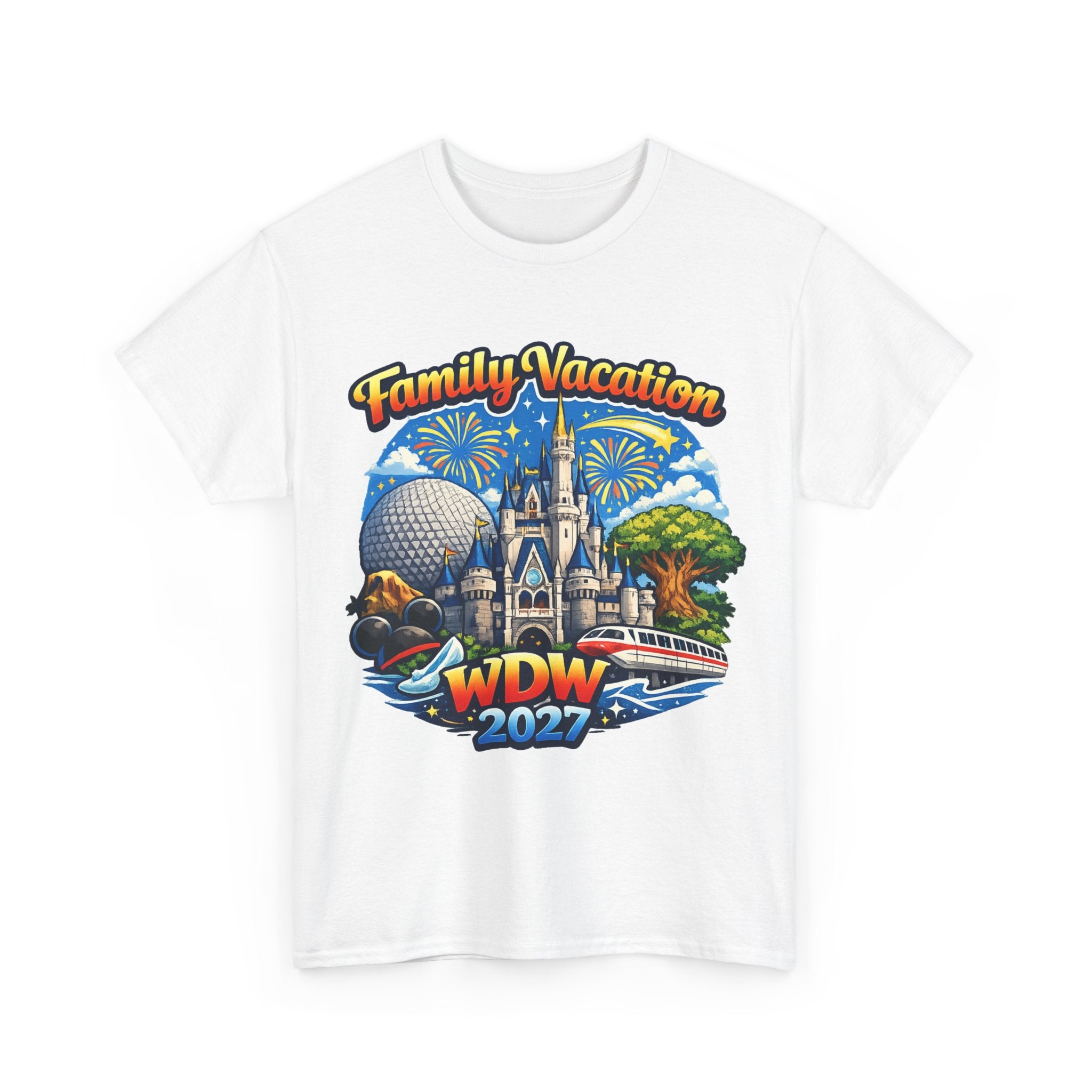 Family Vacation WDW 2027 T-Shirt – Disney Park Castle & Fireworks Vacation Tee