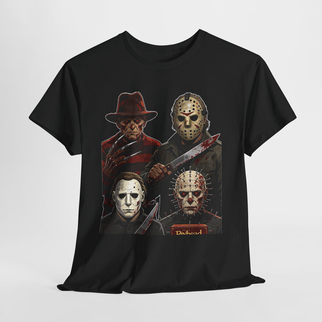 Horror Icons T-Shirt — Freddy, Jason, Michael & Pinhead Slasher Collage
