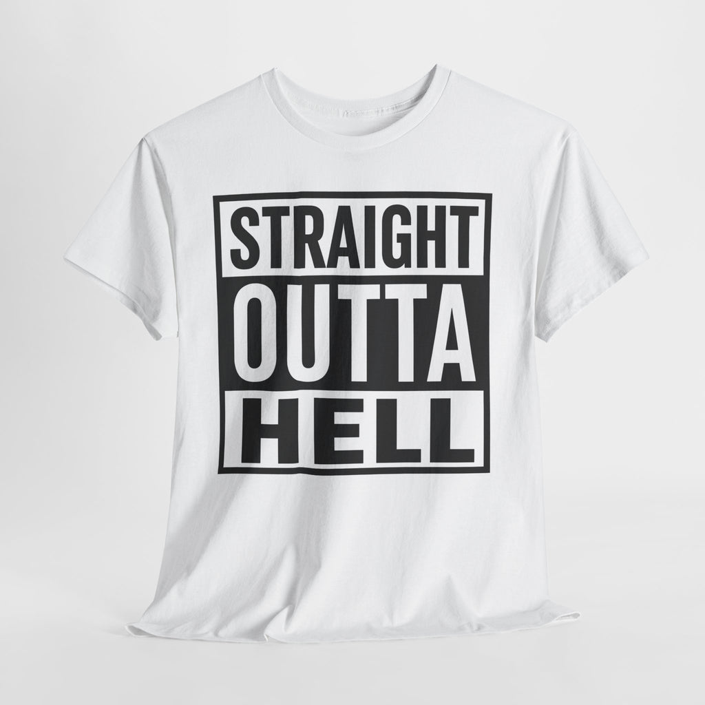 Straight Outta Hell T-Shirt — Bold Gothic Graphic Tee