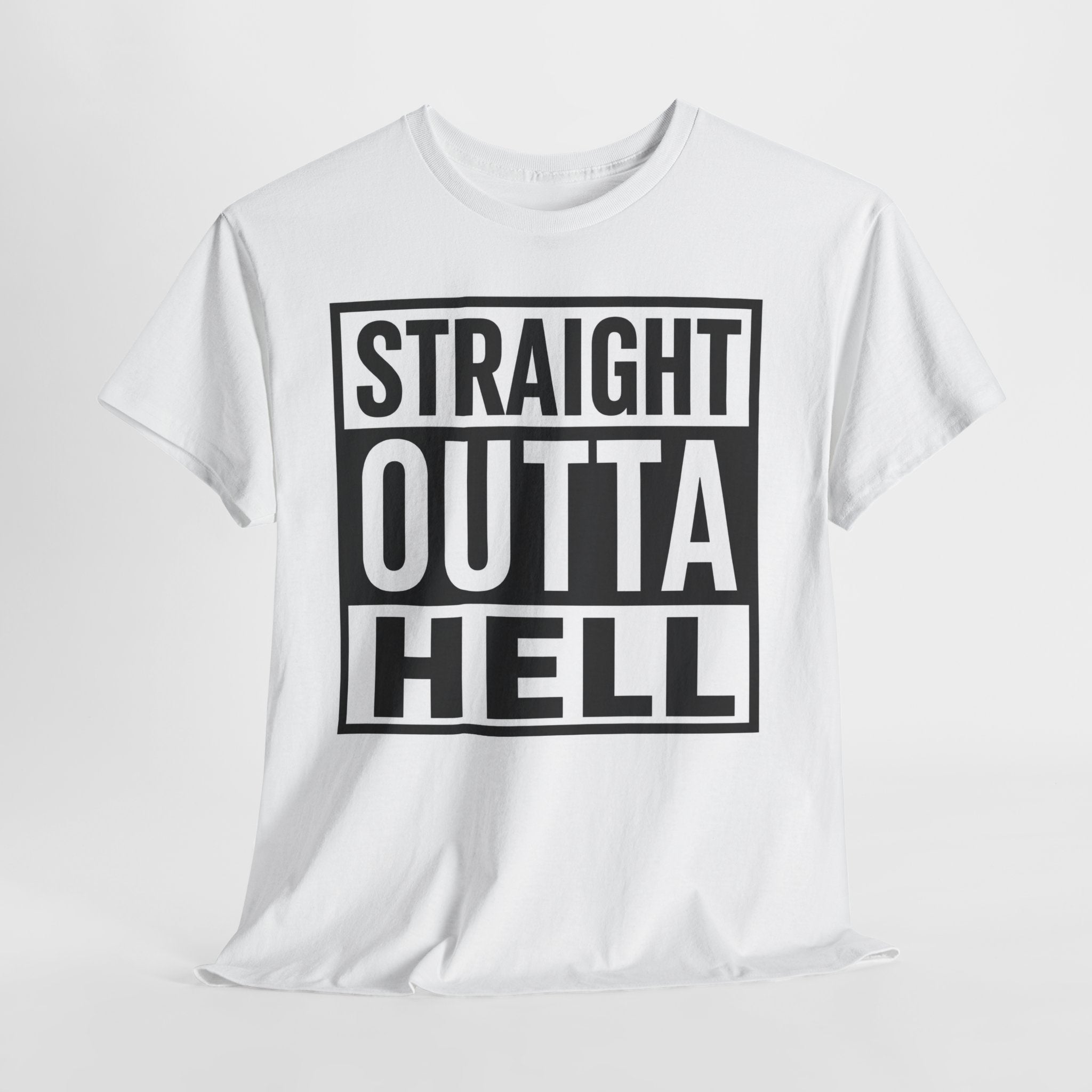 Straight Outta Hell T-Shirt — Bold Gothic Graphic Tee