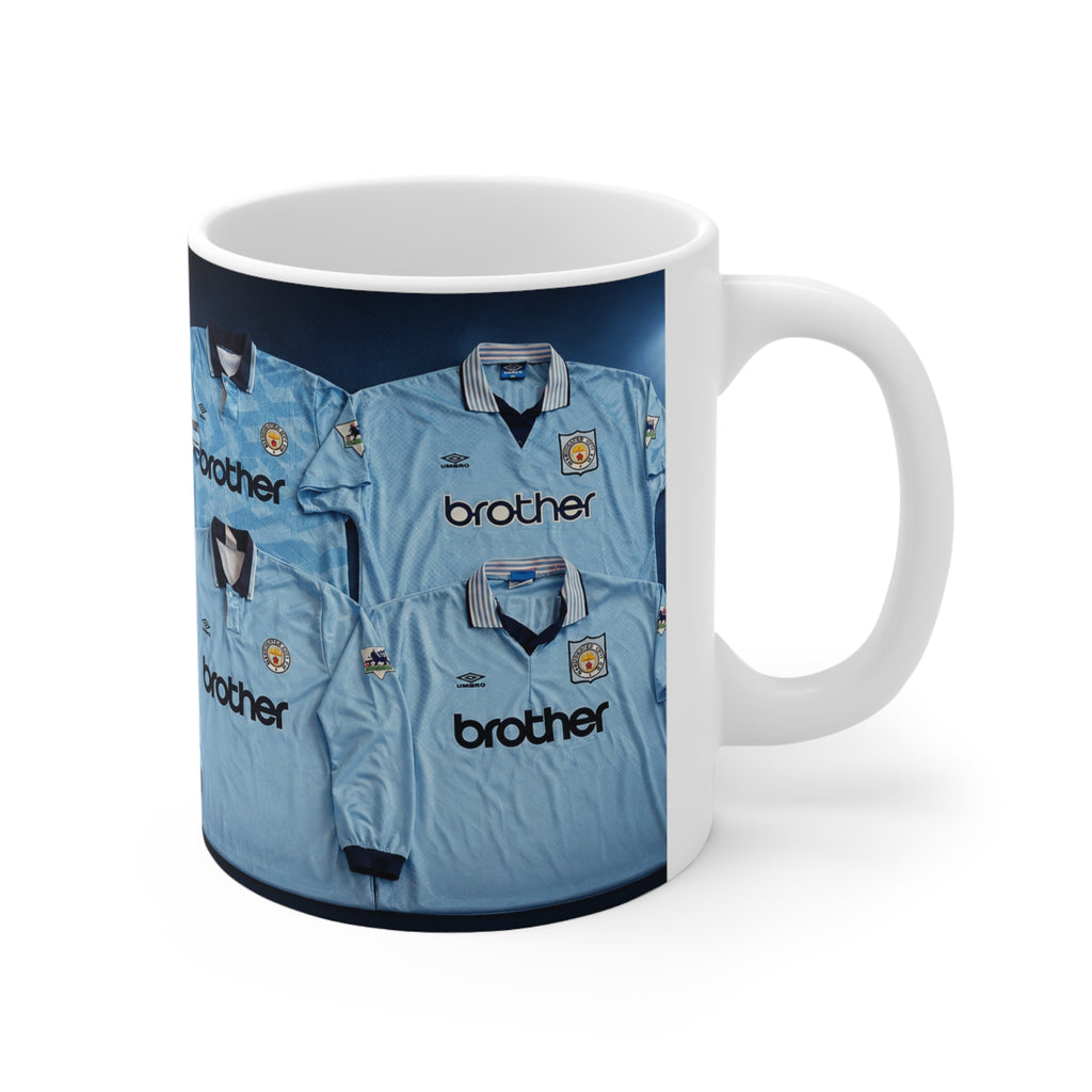 Manchester City Retro Home Light Blue Football Jersey Coffee Mug — Vintage Soccer Kits Design, 11oz/15oz