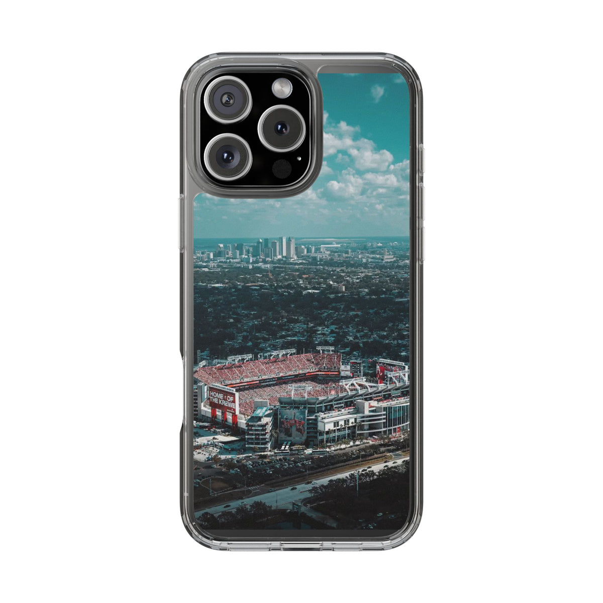 Tampa Bay Raymond James Stadium Clear Phone Case — Aerial City Stadium Design