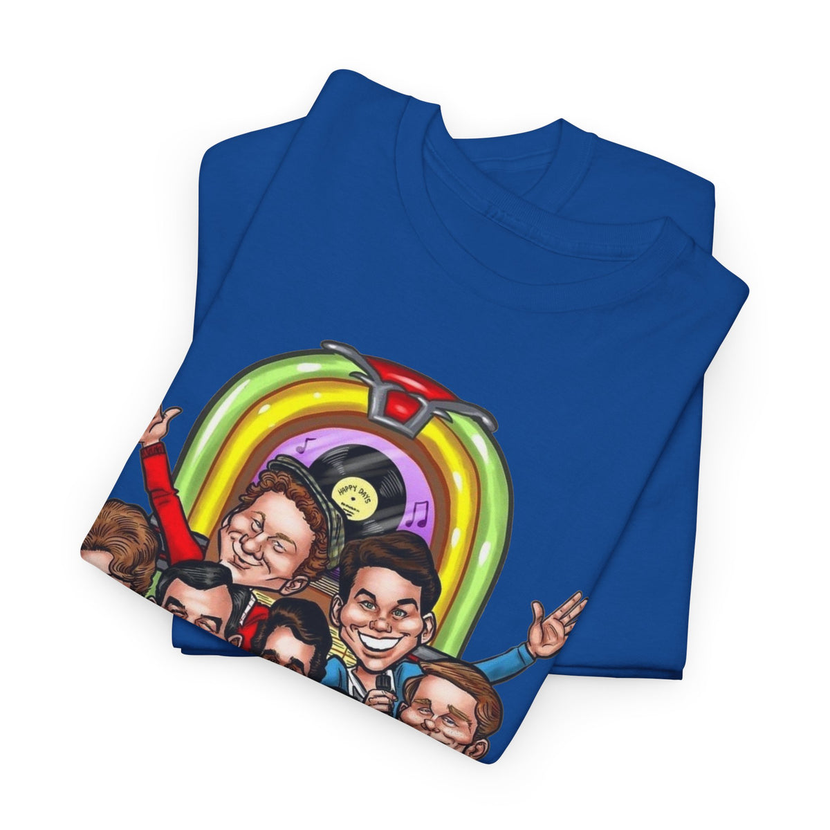 Happy Days Cast Caricature Tee — Retro 70s Sitcom Graphic T-Shirt