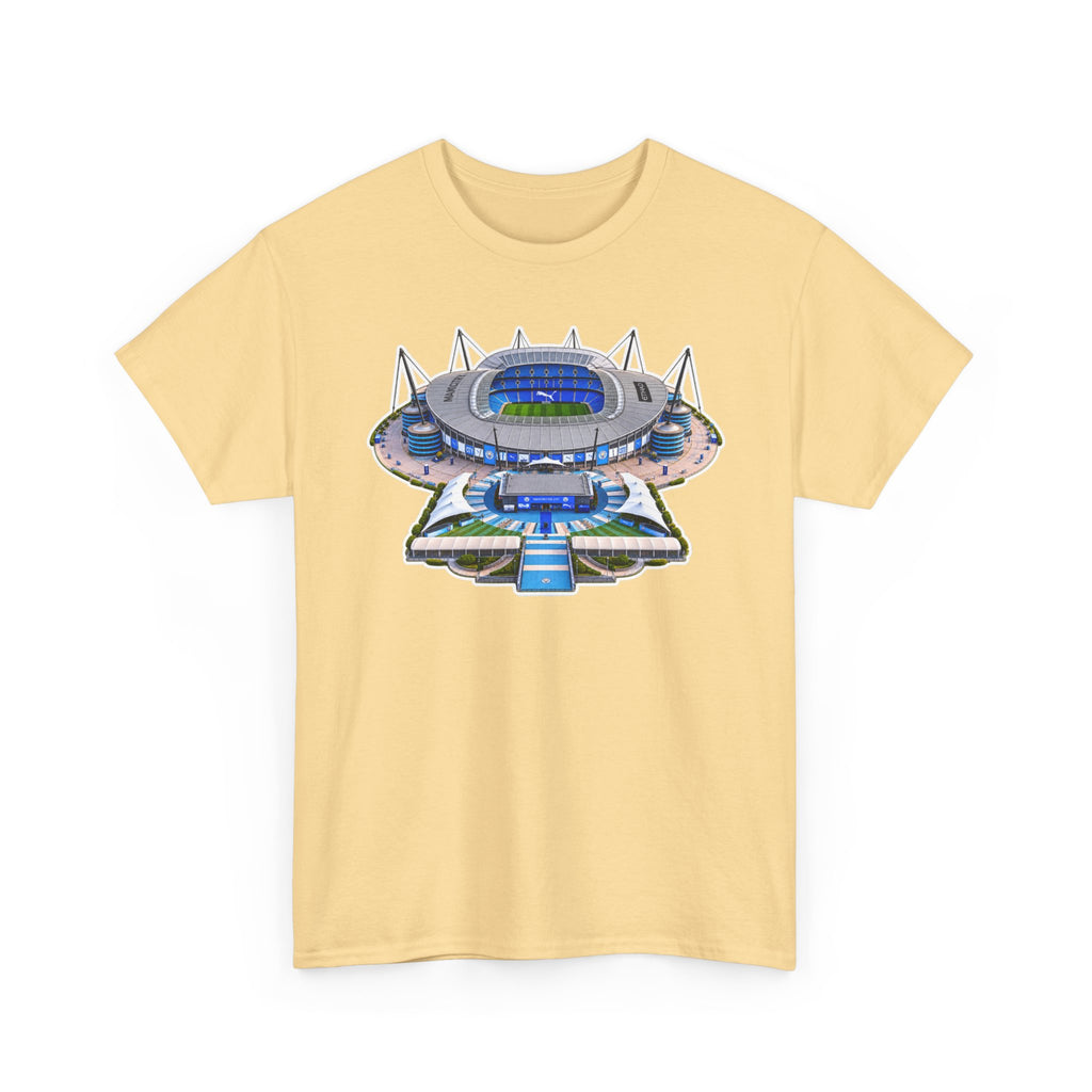 Manchester City Etihad Stadium Illustration T-Shirt — Retro Soccer Arena Graphic Tee