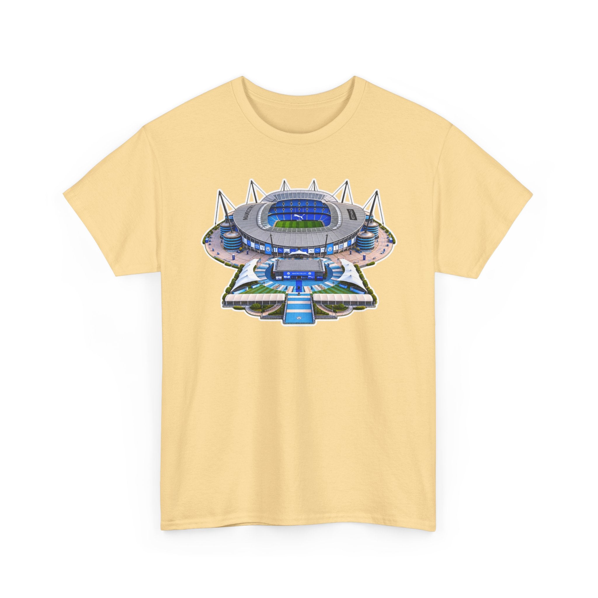 Manchester City Etihad Stadium Illustration T-Shirt — Retro Soccer Arena Graphic Tee