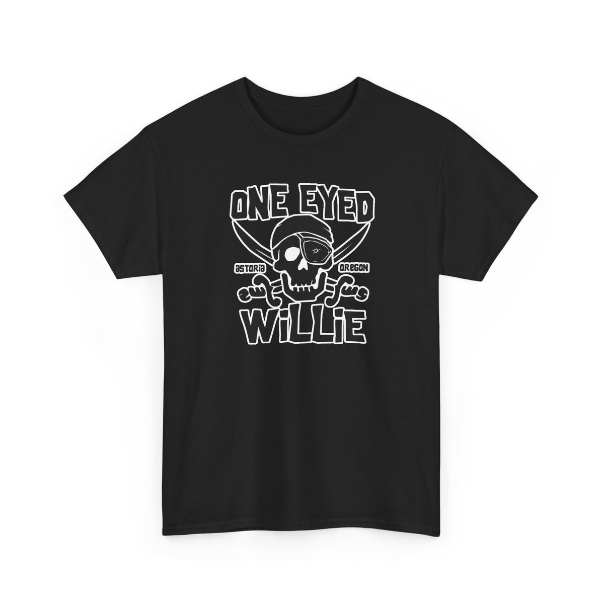 One Eyed Willie Pirate Skull Tee — Retro Nautical Adventure Graphic Shirt