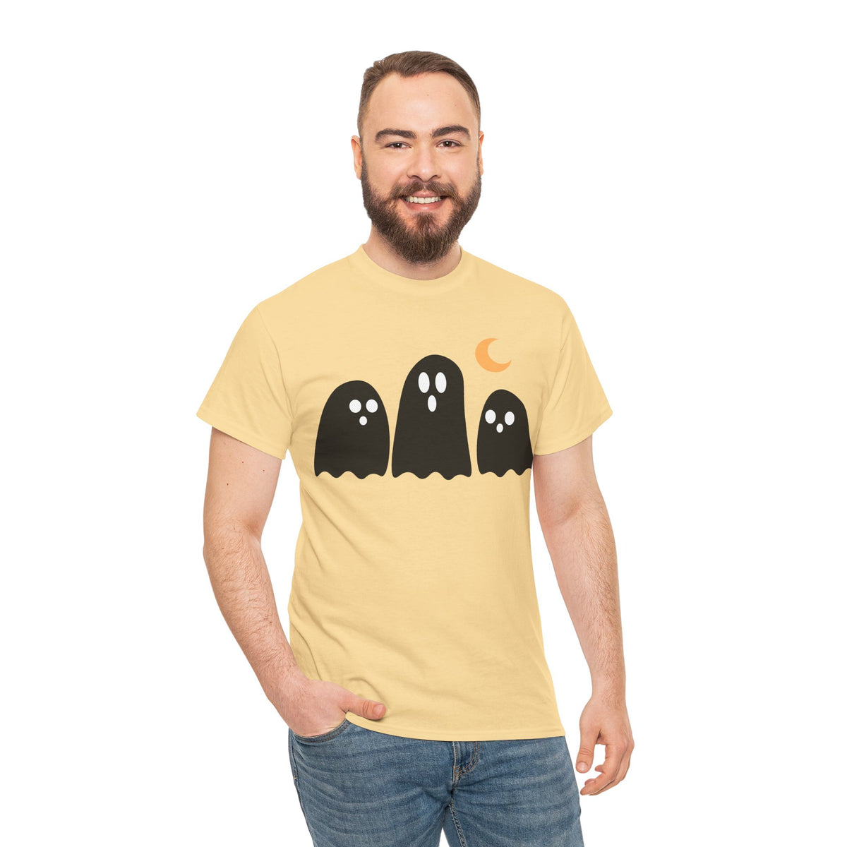 Ghost Trio Moon T-Shirt — Cute Halloween Graphic Tee