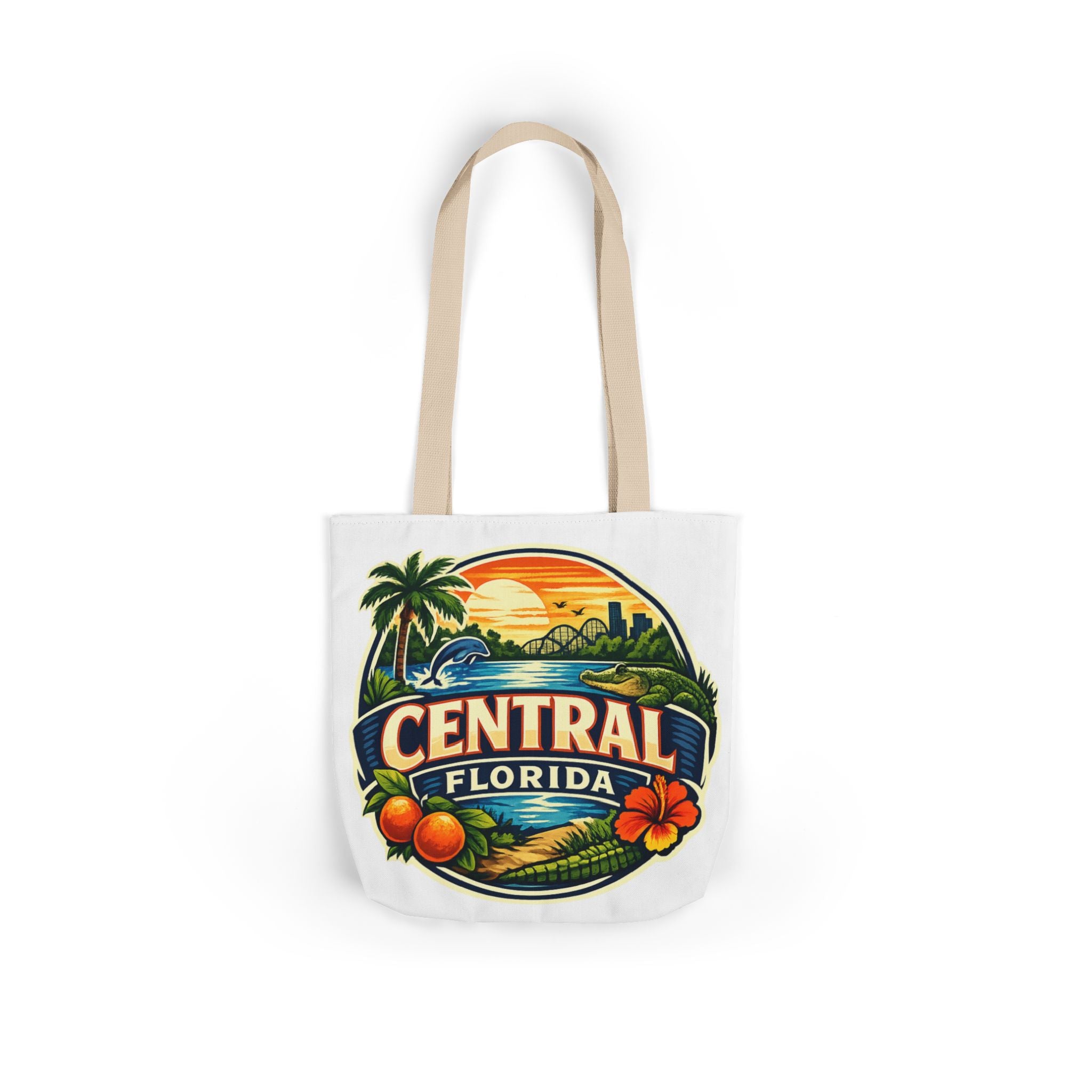 Central Florida Canvas Tote Bag — Vintage Sunset Palm Beach Market Tote