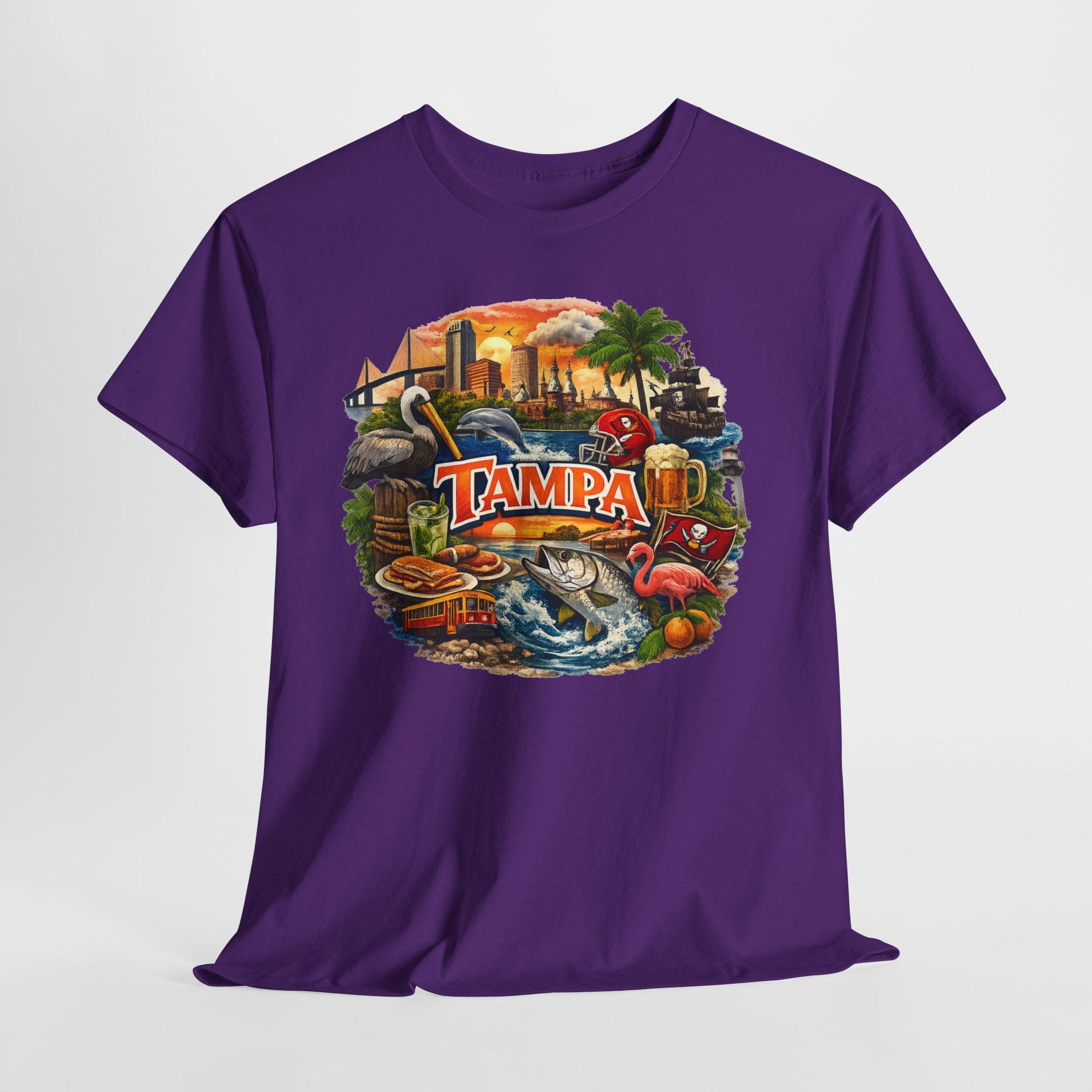 Tampa Florida Retro Scenic Tee — Vintage Beach, Skyline & Wildlife Graphic