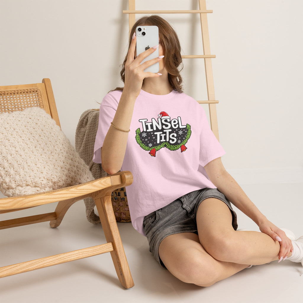 T-Shirt — "Tinsel Tits" Funny Christmas Wreath Holiday Tee